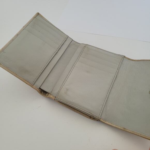 Furla Italian Trifold Wallet Medium Ostrich Leather Gray Designer Compact Logo - Picture 4 of 11